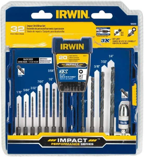 Irwin - 32 Piece, Phillips Handle, Drill & Drive Set - 1/16 to 1/4" Hex - Strong Tooling