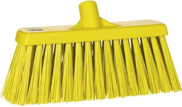 Vikan - 12" Heavy Duty Synthetic Push Broom - 2" Bristle Length, Plastic Block, European Threaded Handle Connection - Strong Tooling