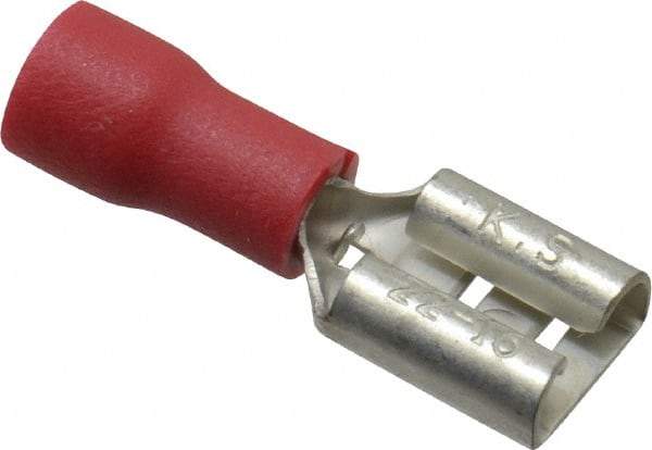 Thomas & Betts - 22 to 16 AWG, Vinyl, Fully Insulated, Female Wire Disconnect - 1/4 Inch Wide Tab, Red, RoHS Compliant, UL 94 V-0 - Strong Tooling