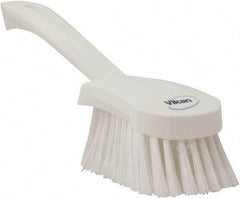 Vikan - 1.8" Bristle Length, Polyester Scrub Brush - 4-1/4" Long x 2-3/4" Wide Head, 10" OAL, White, Polypropylene Block, Flagged - Strong Tooling