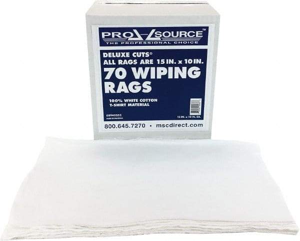 PRO-SOURCE - 10 Inch Long x 15 Inch Wide Virgin Cotton Rags - White, Knit, Lint Free, 70 Sheets per Pack, Box - Strong Tooling