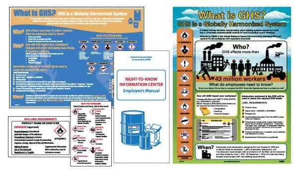 NMC - GHS General Safety & Accident Prevention Training Kit - English, 18" Wide x 24" High, White Background, Includes What is GHS Poster, GHS Pictogram, Booklets, Wallet Cards - Strong Tooling