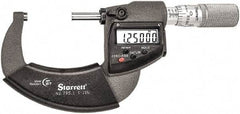 Starrett - 1 to 2" Range, Standard Throat IP67 Electronic Outside Micrometer - Friction Thimble, Carbide Face, CR2032 Battery - Strong Tooling