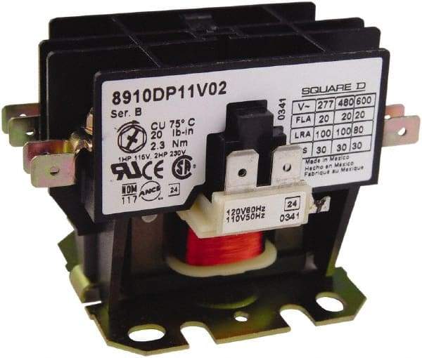 Square D - 2 Pole, 20 Amp Inductive Load, Definite Purpose Contactor - 30 Amp Resistive Rating - Strong Tooling