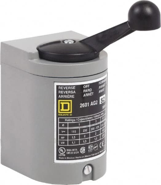 Square D - NEMA, Enclosed Manual Motor Starter - 1-1/2 hp at 115 VAC, 2 hp at 200 VAC, 2 hp at 230 VAC & 2 hp at 575 VAC, CSA LR25490 Class 3211 05, NEMA 1 & UL Listed File E42243 CCN NLRV - Strong Tooling