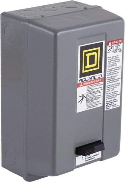 Square D - 110 Coil VAC at 50 Hz, 120 Coil VAC at 60 Hz, 27 Amp, NEMA Size 1, Nonreversible Enclosed Enclosure NEMA Motor Starter - 1 Phase hp: 2 at 115 VAC, 3 at 230 VAC, 1 Enclosure Rating - Strong Tooling