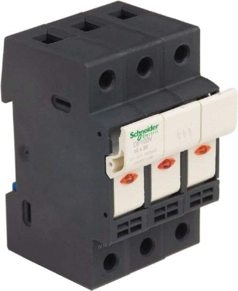 Schneider Electric - 3 Pole, 600 Volt, 32 Amp, DIN Rail Mount Fuse Holder - Compatible with 38mm Long x 52mm Wide and 10mm Diameter Fuse - Strong Tooling