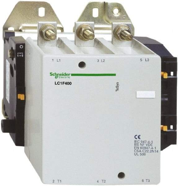 Schneider Electric - 3 Pole, 120 Coil VAC, 400 Amp at 440 VAC, Nonreversible IEC Contactor - Bureau Veritas, CCC, CSA, DNV, EN/IEC 60947-1, EN/IEC 60947-4-1, GL, JEM 1038, LROS, RINA, RMRoS, RoHS Compliant, UL Listed - Strong Tooling