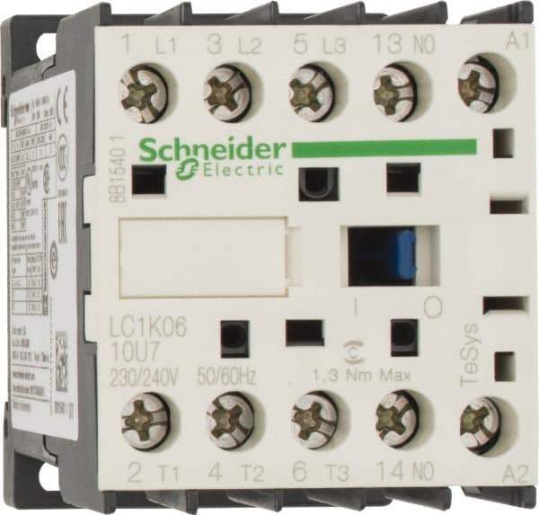 Schneider Electric - 3 Pole, 230 to 240 Coil VAC at 50/60 Hz, 6 Amp at 440 VAC, Nonreversible IEC Contactor - BS 5424, CSA, IEC 60947, NF C 63-110, RoHS Compliant, UL Listed, VDE 0660 - Strong Tooling