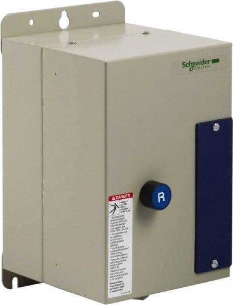 Schneider Electric - 9 Amp, 120 Coil VAC, Nonreversible Enclosed IEC Motor Starter - 1 Phase Hp: 0.3 at 120 VAC, 1 at 240 VAC, 3 Phase Hp: 2 at 208 VAC, 2 at 230 VAC, 5 at 460 VAC, 7.5 at 575 VAC - Strong Tooling