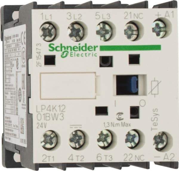 Schneider Electric - 3 Pole, 24 Coil VDC, 12 Amp at 440 VAC, 16 Amp at 690 VAC and 20 Amp at 440 VAC, Nonreversible IEC Contactor - BS 5424, CSA, IEC 60947, NF C 63-110, RoHS Compliant, UL Listed, VDE 0660 - Strong Tooling