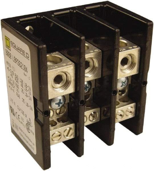 Square D - 3 Poles, 135 (Aluminium), 175 (Copper) Amp, Phenolic Power Distribution Block - 600 VAC, 1 Primary Connection - Strong Tooling