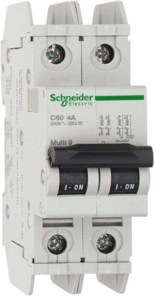 Schneider Electric - 4 Amp, 125 VDC, 240 VAC, 60 VDC, 1 Pole, DIN Rail Mount, Fixed Mount Miniature Circuit Breaker - Thermal Magnetic Trip, Multiple Breaking Capacity Ratings, 73mm Deep x 107mm High x 36mm Wide - Strong Tooling