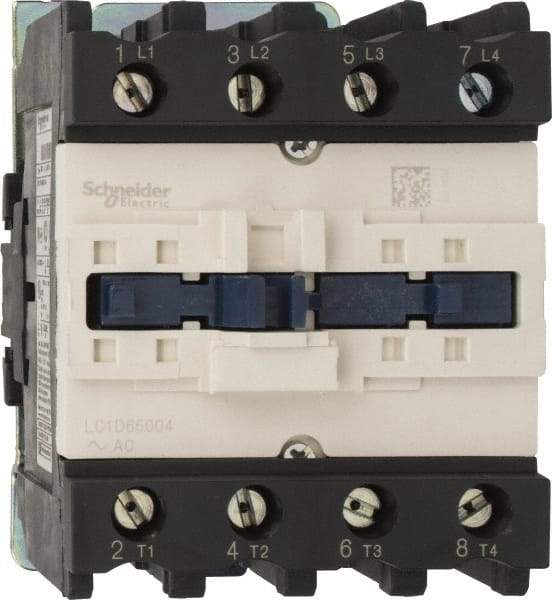 Schneider Electric - 4 Pole, 110 Coil VAC at 50/60 Hz, 80 Amp, Nonreversible IEC Contactor - 1 Phase hp: 10 at 230/240 VAC, 5 at 115 VAC, 3 Phase hp: 20 at 200/208 VAC, 20 at 230/240 VAC, 50 at 460/480 VAC, 50 at 575/600 VAC - Strong Tooling