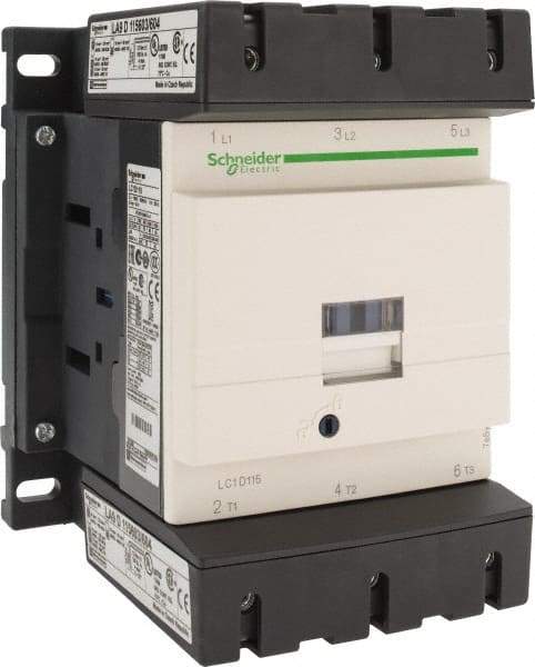 Schneider Electric - 3 Pole, 220 Coil VAC at 50/60 Hz, 115 Amp at 440 VAC, Nonreversible IEC Contactor - Bureau Veritas, CCC, CSA, CSA C22.2 No. 14, DNV, EN/IEC 60947-4-1, EN/IEC 60947-5-1, GL, GOST, LROS, RINA, RoHS Compliant, UL 508, UL Listed - Strong Tooling