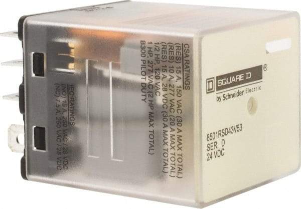 Square D - Electromechanical Plug-in General Purpose Relay - 10 Amp at 250 VAC, 3PDT, 24 VDC - Strong Tooling