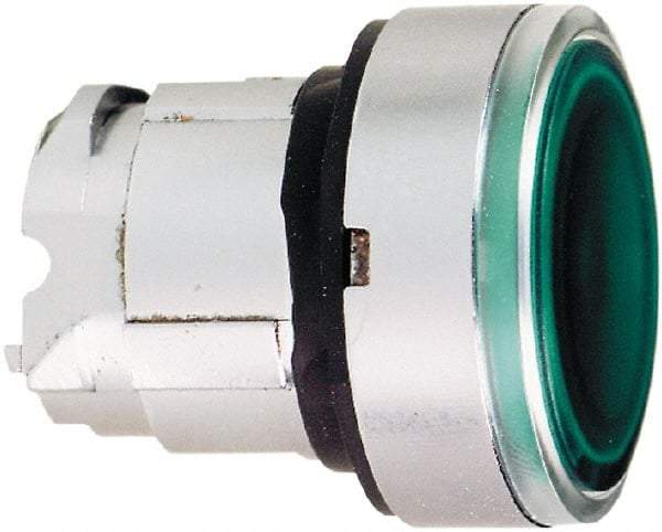 Schneider Electric - 22mm Mount Hole, Flush, Pushbutton Switch Only - Round, Green Pushbutton, Illuminated, Momentary (MO) - Strong Tooling