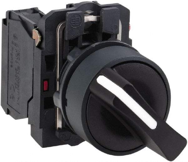 Schneider Electric - 22mm Mount Hole, 3 Position, Handle Operated, Selector Switch with Contact Blocks - Black, Maintained (MA), 2NO, Shock, Vibration and Water Resistant - Strong Tooling