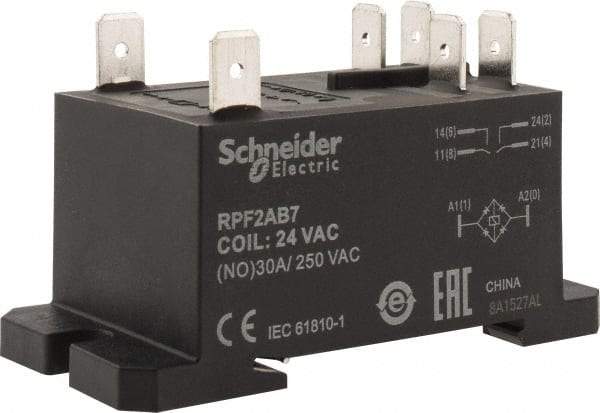 Schneider Electric - 7,500 VA Power Rating, Electromechanical Plug-in General Purpose Relay - 20 Amp at 28 VDC, 25 at 28 VDC, 30 at 250/277 VAC, 2NO, 24 VAC - Strong Tooling