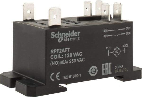 Schneider Electric - 7,500 VA Power Rating, Electromechanical Plug-in General Purpose Relay - 20 Amp at 28 VDC, 25 at 28 VDC, 30 at 250/277 VAC, 2NO, 120 VAC - Strong Tooling