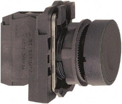 Schneider Electric - 22mm Mount Hole, Flush, Pushbutton Switch with Contact Block - Round, Black Pushbutton, Momentary (MO) - Strong Tooling