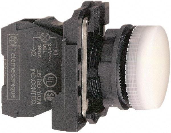 Schneider Electric - 250 V White Lens LED Pilot Light - Round Lens, Screw Clamp Connector, 30mm Wide, Vibration Resistant, Water Resistant - Strong Tooling