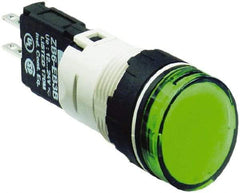 Schneider Electric - 12-24 VAC/VDC Green Lens LED Pilot Light - Round Lens, Quick Connect Connector, 18mm Wide, Vibration Resistant - Strong Tooling