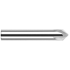 Chamfer Mill: 0.25″ Dia, 4 Flutes, Solid Carbide 2-1/2″ OAL, 1″ Shank Dia, Bright/Uncoated