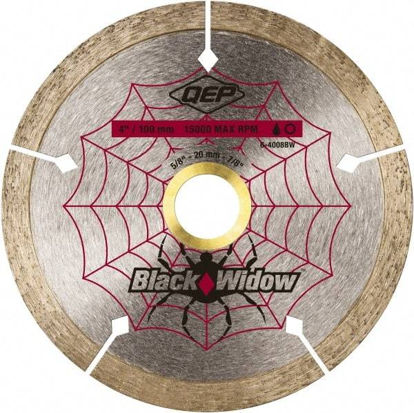 QEP - 4" Diam, 5/8" Arbor Hole Diam, Wet & Dry Cut Saw Blade - Diamond-Tipped, Smooth Action, Standard Round Arbor - Strong Tooling