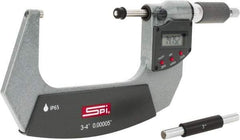 SPI - 3 to 4" Range, 0.00005" Resolution, Double Ratchet IP65 Electronic Outside Micrometer - 0.0002" Accuracy, Ratchet-Friction Thimble, Carbide Face, CR2032 Battery, Includes NIST Traceable Certification of Inspection - Strong Tooling