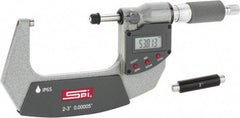 SPI - 2 to 3" Range, 0.00005" Resolution, Double Ratchet IP65 Electronic Outside Micrometer - 0.0002" Accuracy, Ratchet-Friction Thimble, Carbide Face, CR2032 Battery, Includes NIST Traceable Certification of Inspection - Strong Tooling