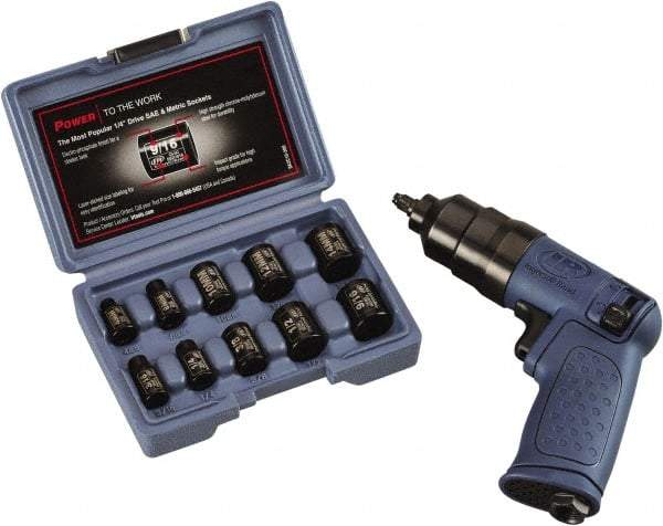 Ingersoll-Rand - 1/4" Drive, 14,500 RPM, 55 Ft/Lb Torque Impact Wrench Set - Pistol Grip Handle, 3,650 IPM, 13 CFM, 90 psi, 1/4" NPTF Inlet - Strong Tooling