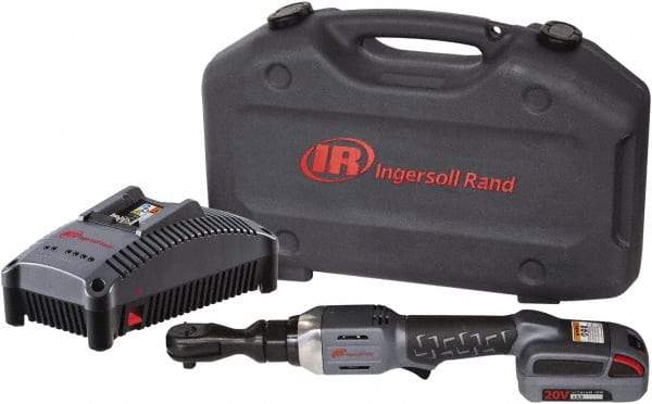 Ingersoll-Rand - 3/8" Drive 20 Volt Angled Cordless Impact Wrench & Ratchet - 225 RPM, 54 Ft/Lb Torque, 1 Lithium-Ion Battery Included - Strong Tooling