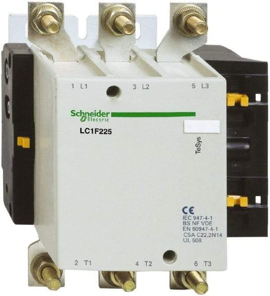 Schneider Electric - 3 Pole, 225 Amp at 440 VAC and 315 Amp at 440 VAC, Nonreversible IEC Contactor - Bureau Veritas, CCC, CSA, DNV, EN/IEC 60947-1, EN/IEC 60947-4-1, GL, JEM 1038, LROS, RINA, RMRoS, RoHS Compliant, UL Listed - Strong Tooling