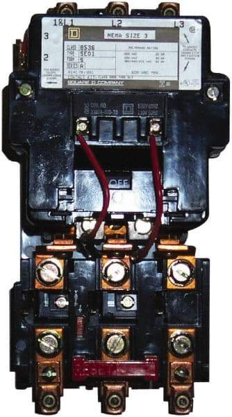 Square D - 220 Coil VAC at 50 Hz, 240 Coil VAC at 60 Hz, 90 Amp, NEMA Size 3, Nonreversible Open Enclosure NEMA Motor Starter - Strong Tooling