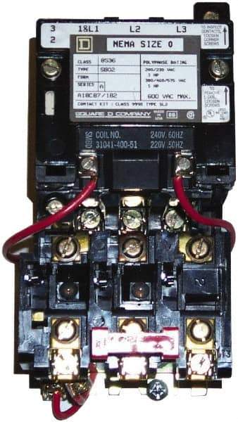 Square D - 110 Coil VAC at 50 Hz, 120 Coil VAC at 60 Hz, 18 Amp, Nonreversible Open Enclosure NEMA Motor Starter - 3 Phase hp: 3 at 200 VAC, 3 at 230 VAC, 5 at 460 VAC, 5 at 575 VAC - Strong Tooling