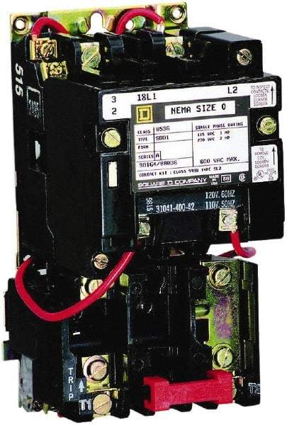 Square D - 220 Coil VAC at 50 Hz, 240 Coil VAC at 60 Hz, 18 Amp, Nonreversible Open Enclosure NEMA Motor Starter - 1 Phase hp: 1 at 115 VAC, 2 at 230 VAC - Strong Tooling