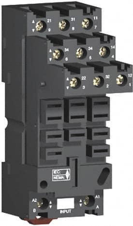 Schneider Electric - 250 Volt, 12 Amp, Flat Relay Socket - DIN Rail Mount, Panel Mount, IP20, Box Lug Separate Terminal - Strong Tooling