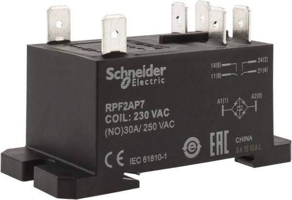 Schneider Electric - 7,500 VA Power Rating, Electromechanical Plug-in General Purpose Relay - 20 Amp at 28 VDC, 25 at 28 VDC, 30 at 250/277 VAC, 2NO, 230 VAC - Strong Tooling