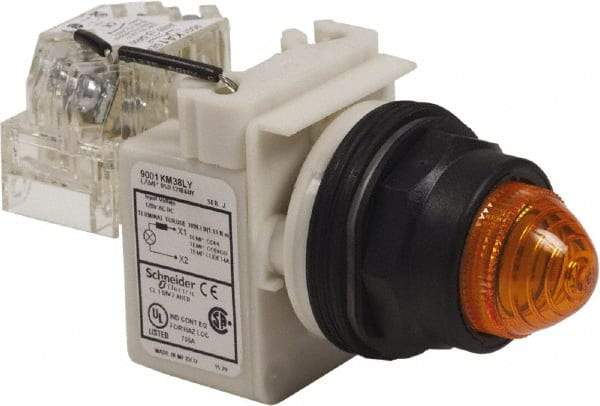 Schneider Electric - 120 V Amber Lens LED Pilot Light - Round Lens, Screw Clamp Connector, 54mm OAL x 42mm Wide, Vibration Resistant - Strong Tooling