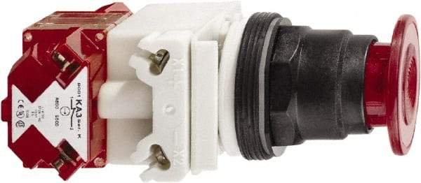 Schneider Electric - 30mm Mount Hole, Extended Straight, Pushbutton Switch with Contact Block - Red Pushbutton, Maintained (MA), Momentary (MO) - Strong Tooling