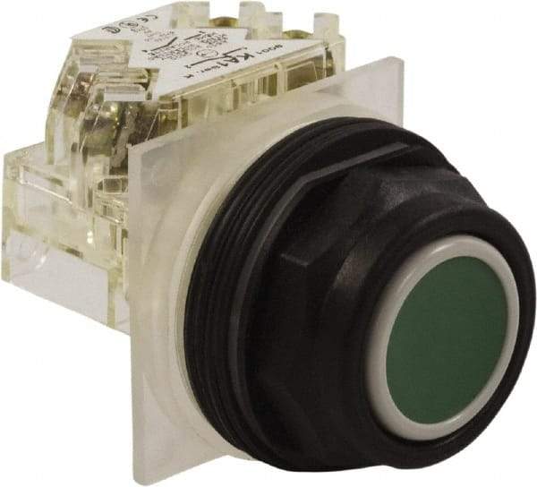 Schneider Electric - 30mm Mount Hole, Flush, Pushbutton Switch with Contact Block - Octagon, Green Pushbutton, Momentary (MO) - Strong Tooling