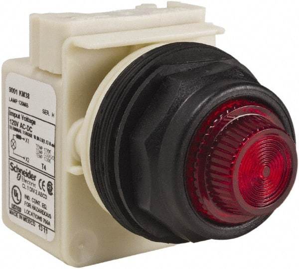 Schneider Electric - 120 V Red Lens Indicating Light - Round Lens, Screw Clamp Connector, Corrosion Resistant, Dust Resistant, Oil Resistant - Strong Tooling