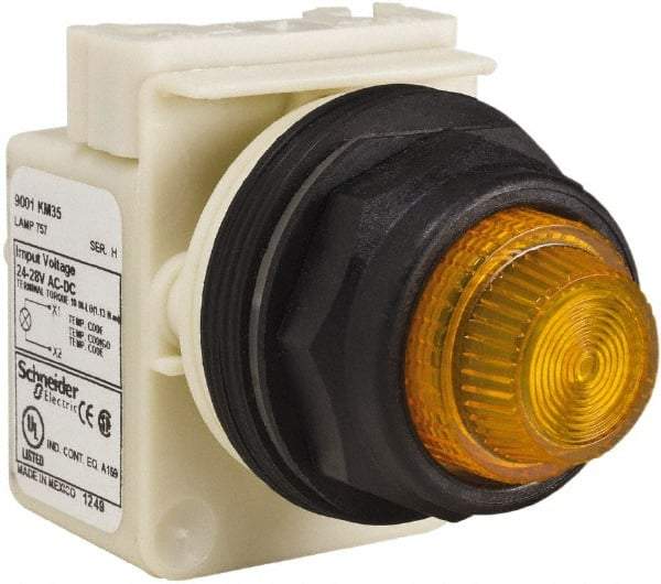 Schneider Electric - 24 V, 28 V Amber Lens Indicating Light - Round Lens, Screw Clamp Connector, Corrosion Resistant, Dust Resistant, Oil Resistant - Strong Tooling