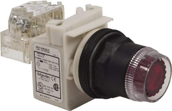 Schneider Electric - 30mm Mount Hole, Extended Straight, Pushbutton Switch with Contact Block - Red Pushbutton, Momentary (MO) - Strong Tooling