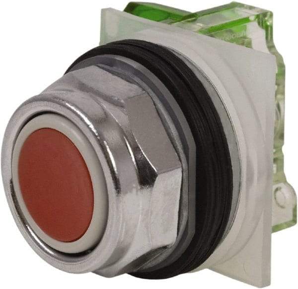 Schneider Electric - 30mm Mount Hole, Extended Straight, Pushbutton Switch with Contact Block - Red Pushbutton, Momentary (MO) - Strong Tooling