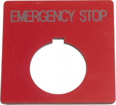 Schneider Electric - Square, Plastic Legend Plate - Emergency Stop - Red Background, Black Letters, 1.2 Inch Hole Diameter, 2-1/2 Inch Square - Strong Tooling