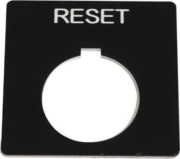 Schneider Electric - Square, Plastic Legend Plate - Reset - Black Background, White Letters, 1.2 Inch Hole Diameter, 2-1/4 Inch Square - Strong Tooling