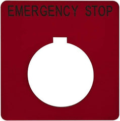 Schneider Electric - Square, Plastic Legend Plate - Emergency Stop - Red Background, Black Letters, 1.2 Inch Hole Diameter, 2-1/4 Inch Square - Strong Tooling