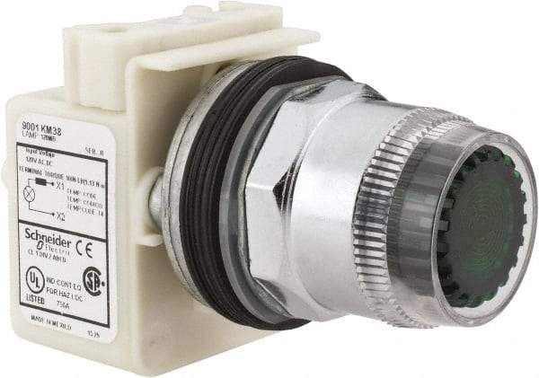 Schneider Electric - 1.18 Inch Mount Hole, Extended Straight, Pushbutton Switch Only - Round, Green Pushbutton, Illuminated, Momentary (MO), Weatherproof, Dust and Oil Resistant - Strong Tooling